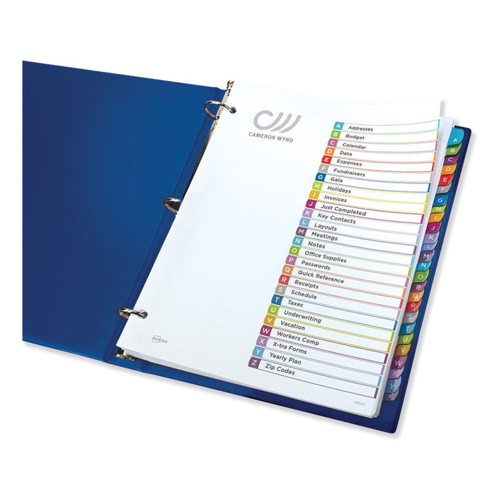 Customizable TOC Ready Index Multicolor Dividers, A-Z, Letter