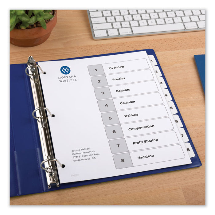 Customizable TOC Ready Index Black and White Dividers, 8-Tab, Letter