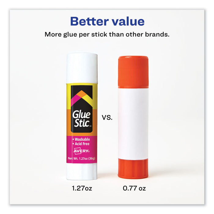 Permanent Glue Stic Value Pack, 1.27 oz, Applies White, Dries Clear, 6/Pack