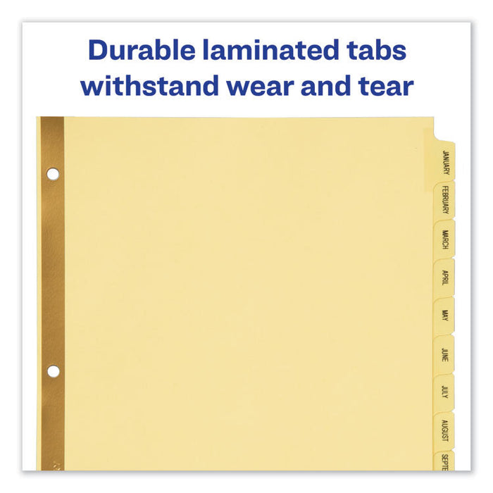 Preprinted Laminated Tab Dividers w/Gold Reinforced Binding Edge, 12-Tab, Letter