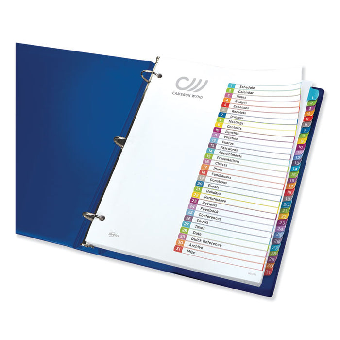Customizable TOC Ready Index Multicolor Dividers, 1-31, Letter