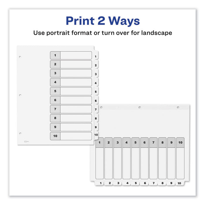 Customizable TOC Ready Index Black and White Dividers, 10-Tab, Letter