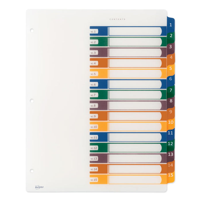 Customizable Table of Contents Ready Index Dividers with Multicolor Tabs, 15-Tab, 1 to 15, 11 x 8.5, Translucent, 1 Set