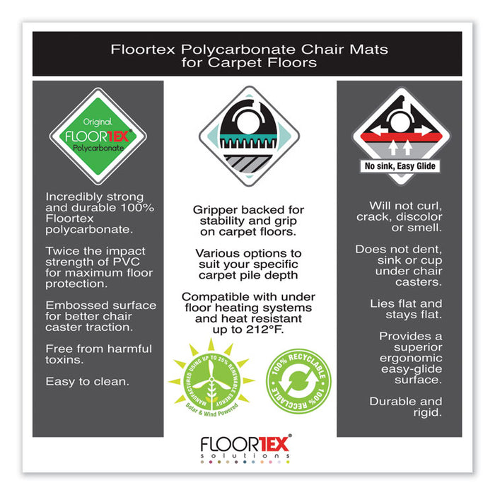 Cleartex Ultimat Polycarbonate Chair Mat for Low/Medium Pile Carpet, 48 x 53, Clear