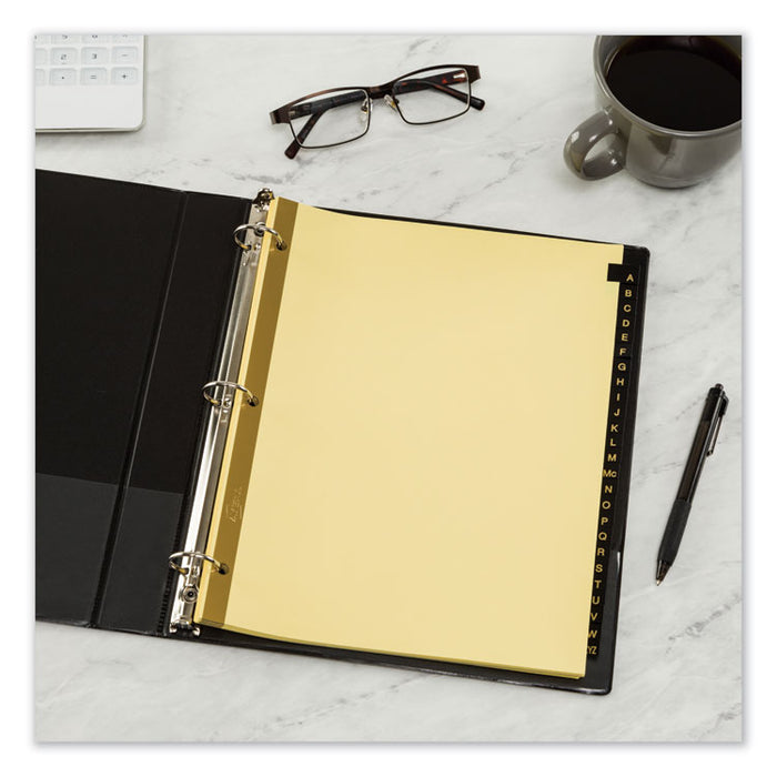 Preprinted Black Leather Tab Dividers w/Gold Reinforced Edge, 25-Tab, Ltr