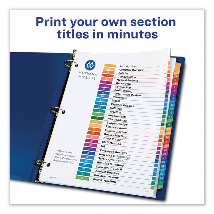 Customizable TOC Ready Index Multicolor Dividers, 31-Tab, Letter