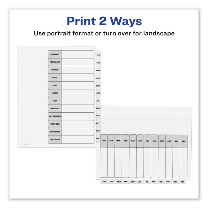 Customizable TOC Ready Index Black and White Dividers, 12-Tab, Letter
