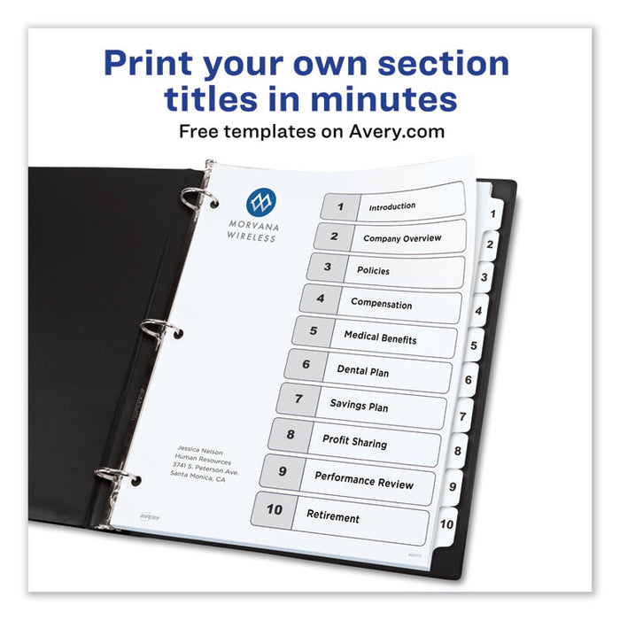 Customizable TOC Ready Index Black and White Dividers, 10-Tab, Letter