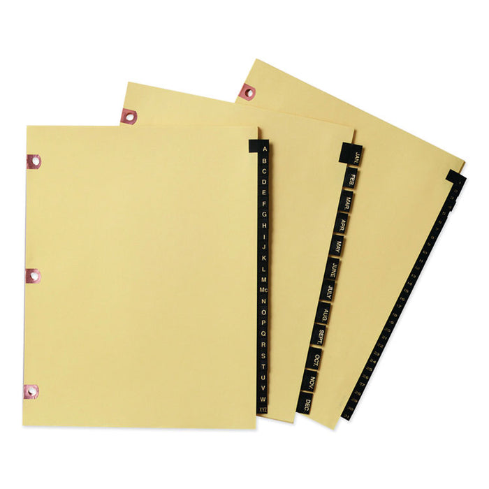 Preprinted Black Leather Tab Dividers w/Copper Reinforced Holes, 31-Tab, Letter
