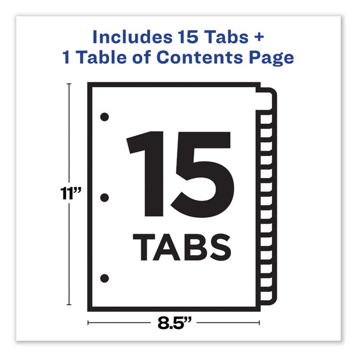 Customizable Table of Contents Ready Index Dividers with Multicolor Tabs, 15-Tab, 1 to 15, 11 x 8.5, Translucent, 1 Set
