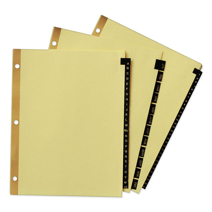 Preprinted Black Leather Tab Dividers w/Gold Reinforced Edge, 12-Tab, Ltr