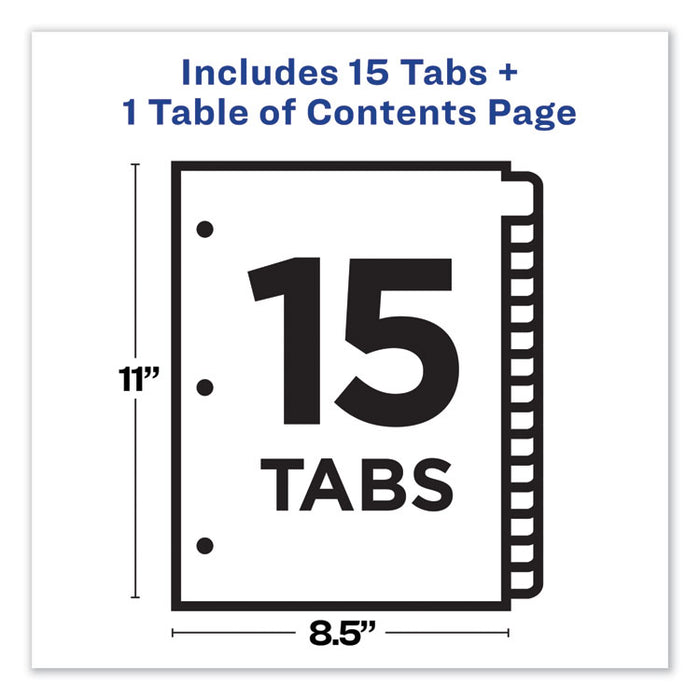 Customizable TOC Ready Index Black and White Dividers, 15-Tab, Letter