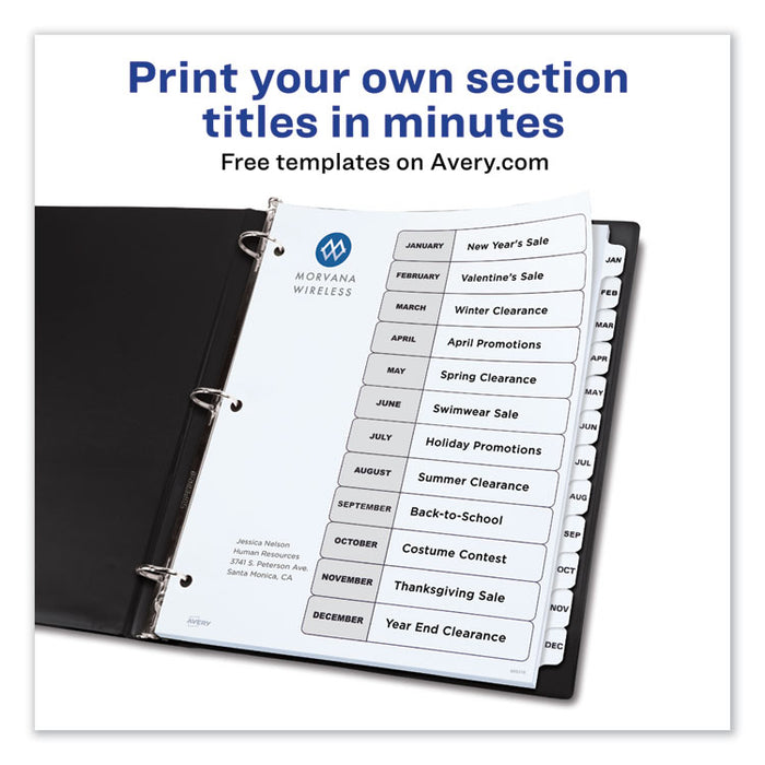 Customizable TOC Ready Index Black and White Dividers, 12-Tab, Letter