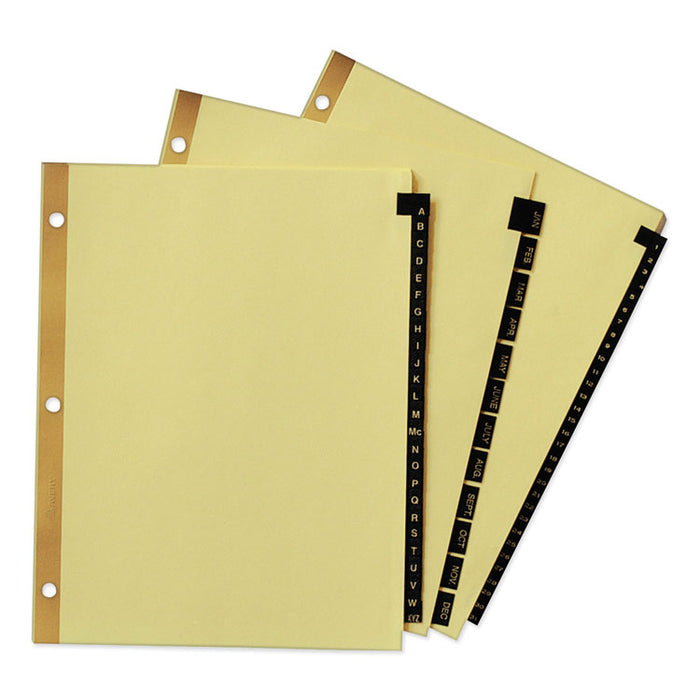 Preprinted Black Leather Tab Dividers w/Gold Reinforced Edge, 25-Tab, Ltr
