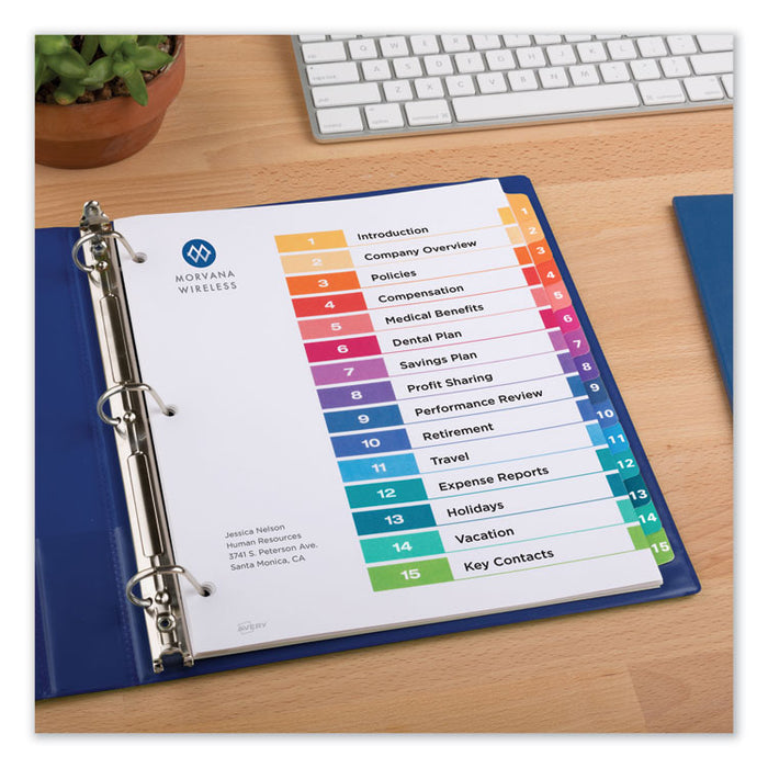 Customizable TOC Ready Index Multicolor Dividers, 15-Tab, Letter