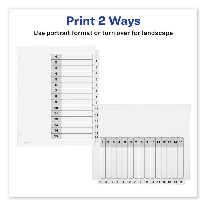 Customizable TOC Ready Index Black and White Dividers, 15-Tab, Letter