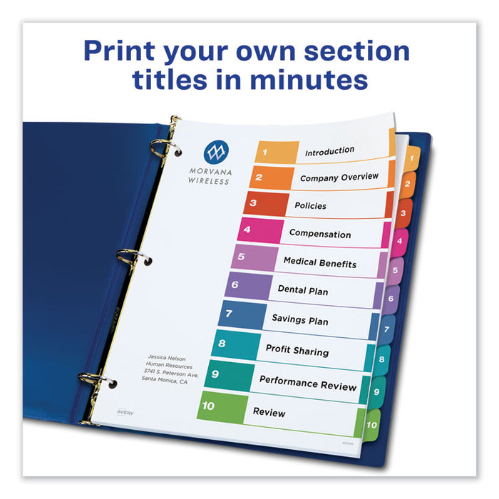 Customizable TOC Ready Index Multicolor Dividers, 10-Tab, Letter, 24 Sets