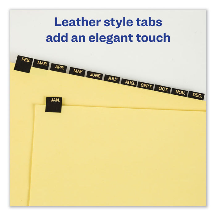 Preprinted Black Leather Tab Dividers w/Gold Reinforced Edge, 12-Tab, Ltr