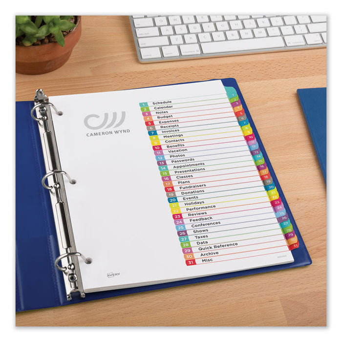 Customizable TOC Ready Index Multicolor Dividers, 1-31, Letter