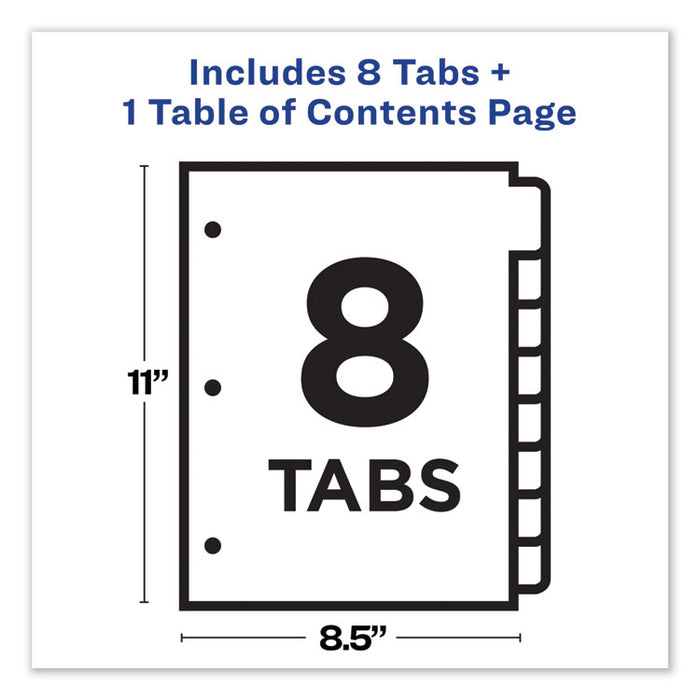 Customizable Table of Contents Ready Index Dividers with Multicolor Tabs, 8-Tab, 1 to 8, 11 x 8.5, Translucent, 1 Set