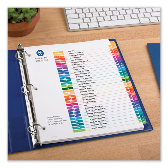 Customizable TOC Ready Index Multicolor Dividers, 31-Tab, Letter