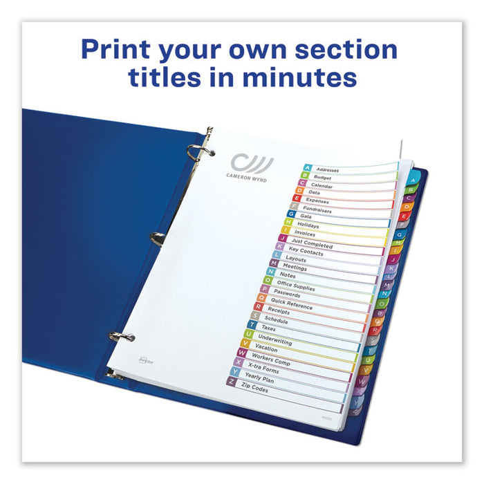 Customizable TOC Ready Index Multicolor Dividers, A-Z, Letter