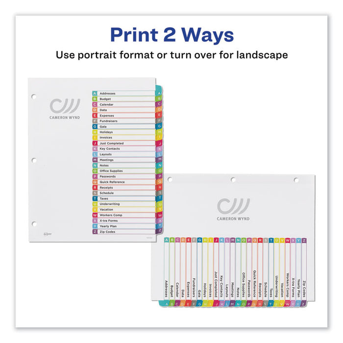 Customizable TOC Ready Index Multicolor Dividers, A-Z, Letter