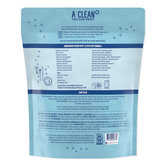 Natural Dishwasher Detergent Concentrated Packs, Free and Clear, 45/Pack, 8 Packs/Carton