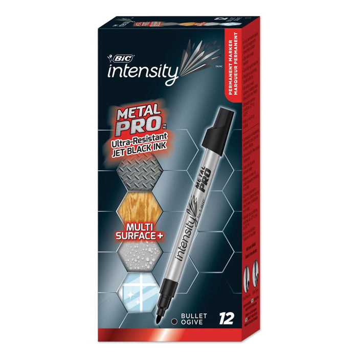 Intensity Metal Pro Bullet Tip Permanent Marker, Fine Tip, Black, Dozen