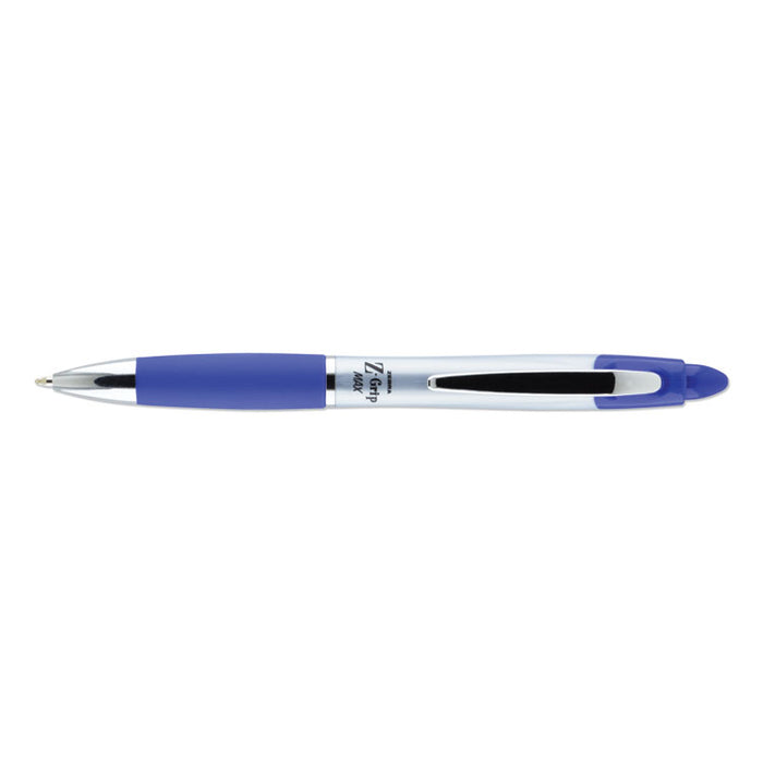 Z-Grip MAX Ballpoint Pen, Retractable, Medium 1 mm, Blue Ink, Silver Barrel, 12/Pack