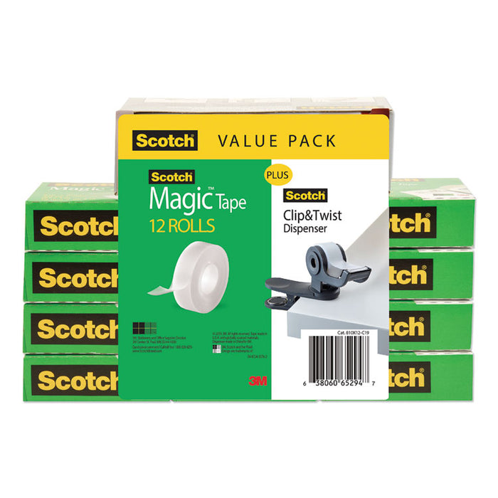 Clip Dispenser Value Pack, 1" Core, Charcoal, Plus 12 Tape Rolls 3/4" x 1000"