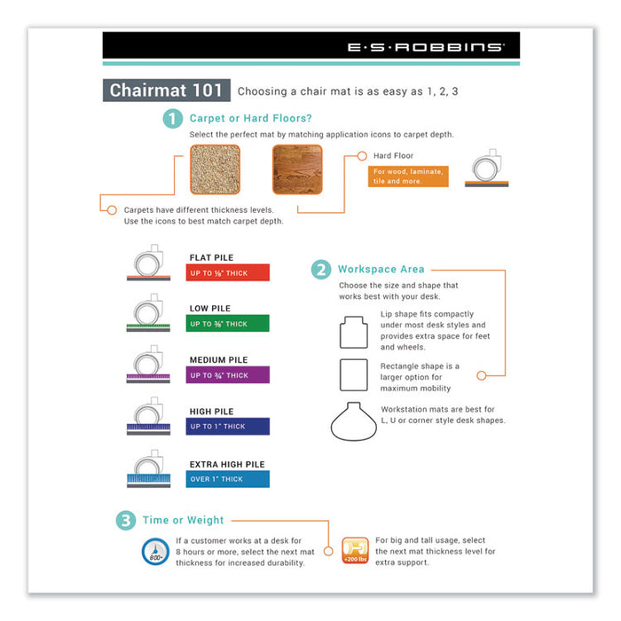 EverLife Chair Mat for Hard Floors, Heavy Use, Rectangular, 46" x 60", Clear