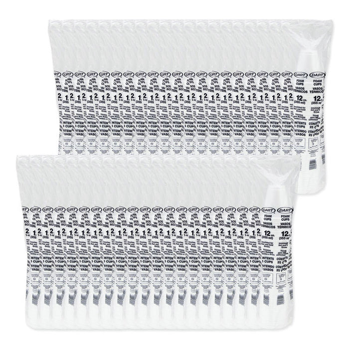 Foam Drink Cups, 12 oz, White, 1,000/Carton
