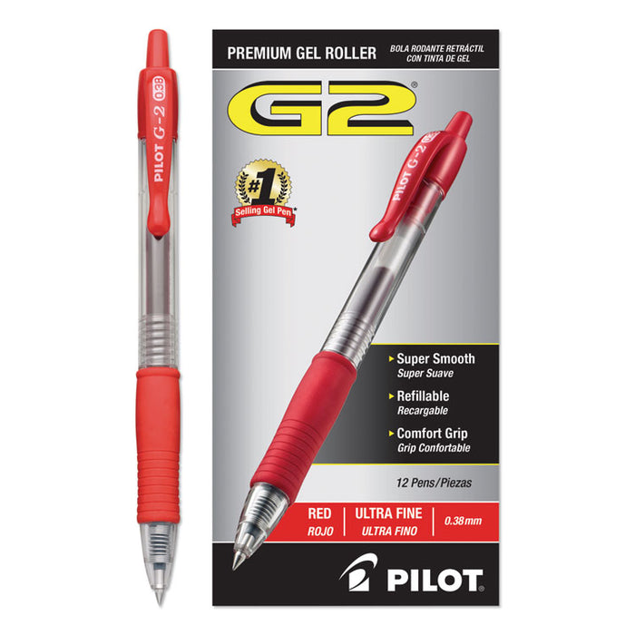 G2 Premium Gel Pen Convenience Pack, Retractable, Extra-Fine 0.38 mm, Red Ink, Clear/Red Barrel