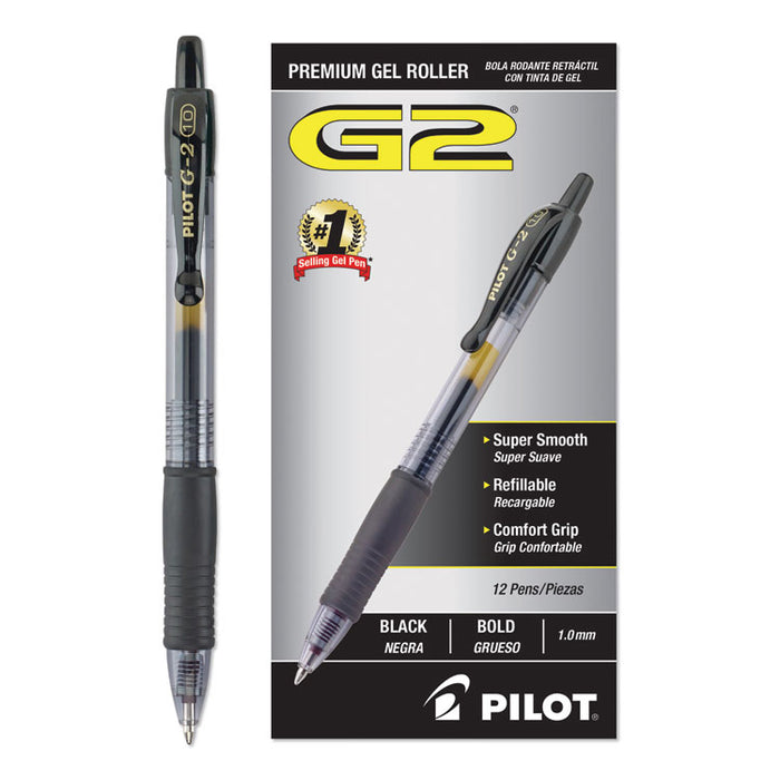 G2 Premium Retractable Gel Pen, Bold 1mm, Black Ink, Smoke Barrel, Dozen
