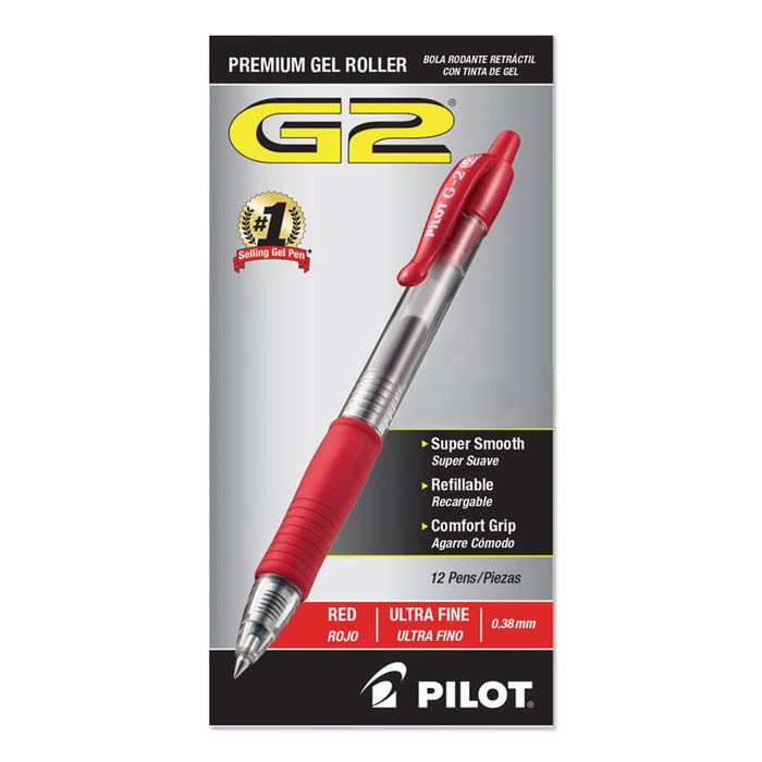G2 Premium Gel Pen Convenience Pack, Retractable, Extra-Fine 0.38 mm, Red Ink, Clear/Red Barrel