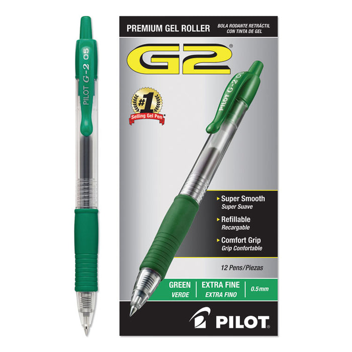 G2 Premium Retractable Gel Pen, 0.5mm, Green Ink, Smoke Barrel, Dozen