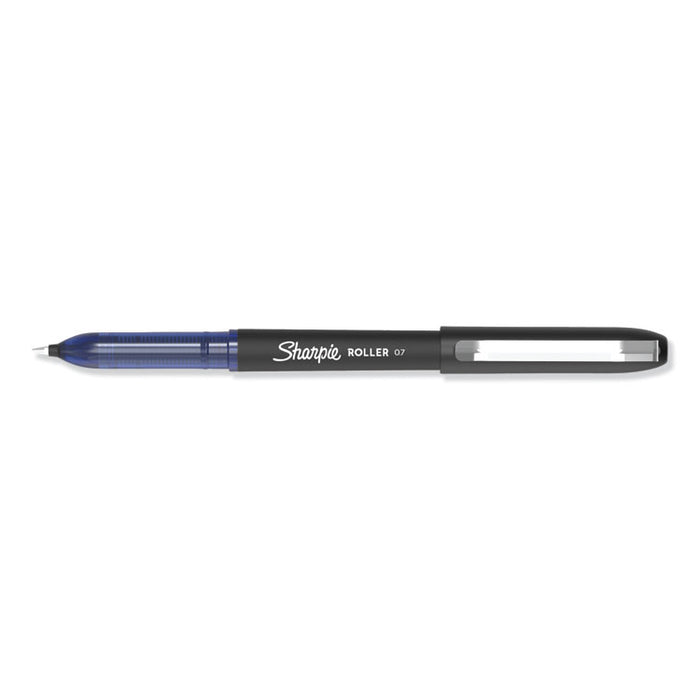 Professional Design Roller Ball Pen, Stick, Medium 0.7 mm, Blue Ink, Black Barrel, Dozen