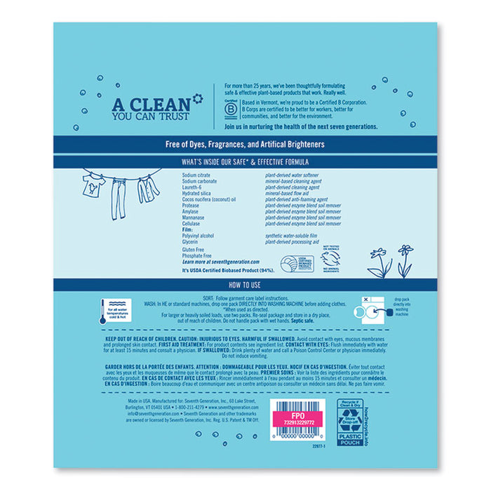 Natural Laundry Detergent Packs, Powder, Unscented, 45 Packets/Pack, 8/Carton