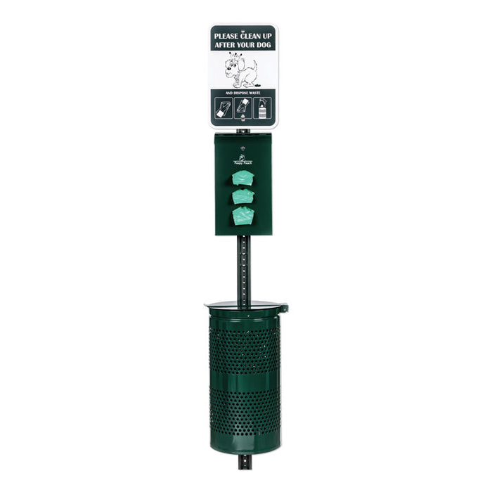 Monarch Pet Waste Station, 12 x 14 x 96, Hunter Green