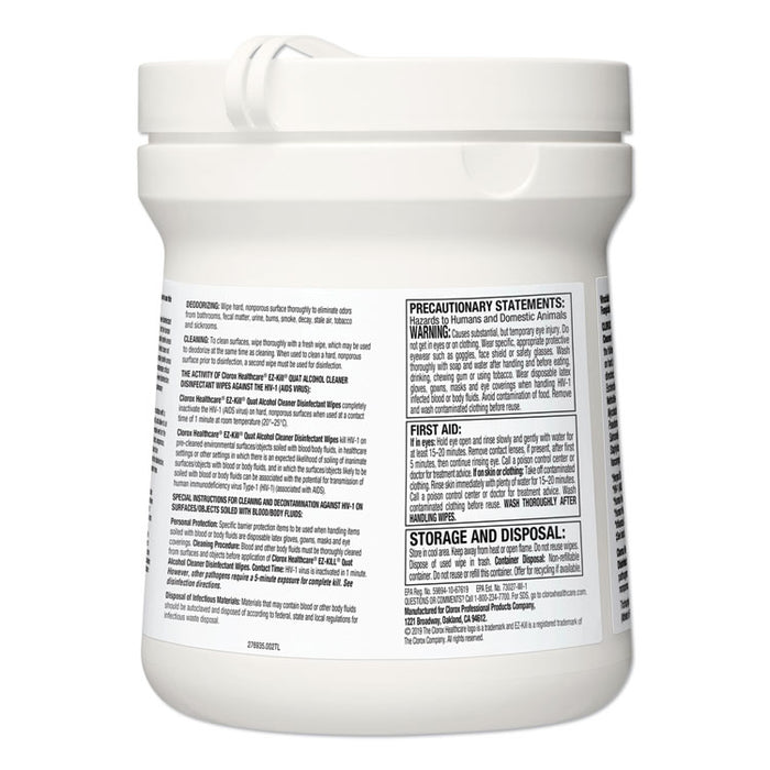 EZ-Kill Quat Alcohol Cleaner Disinfectant Wipes, 10 x 10, 65/Canister, 12 Canisters/Carton