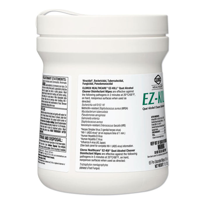 EZ-Kill Quat Alcohol Cleaner Disinfectant Wipes, 10 x 10, 65/Canister, 12 Canisters/Carton