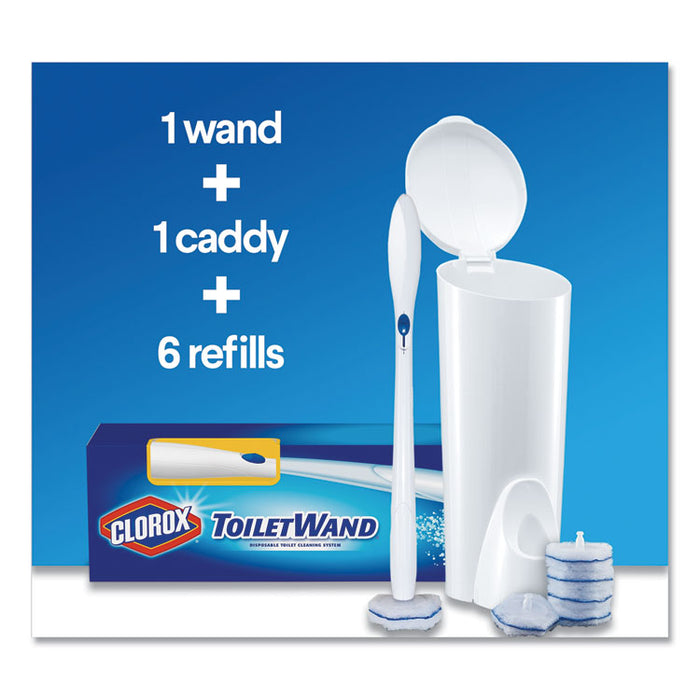 ToiletWand Disposable Toilet Cleaning System: Handle, Caddy and Refills, White, 6/Carton