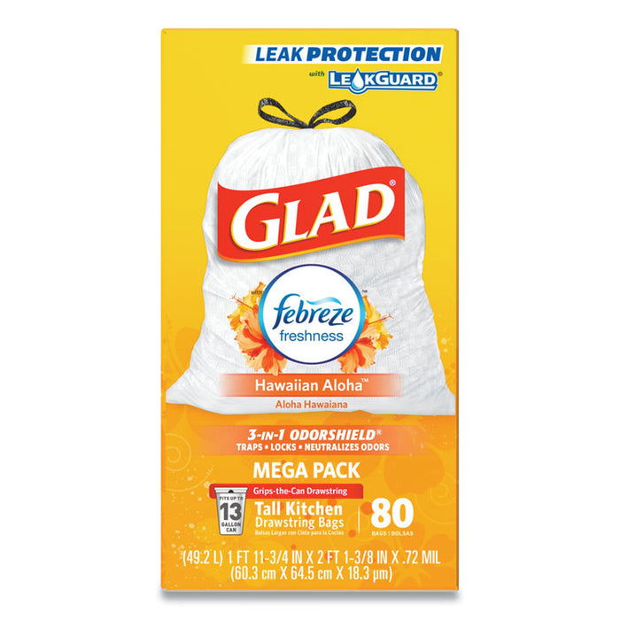 OdorShield Tall Kitchen Drawstring Bags, 13 gal, 0.95 mil, 24" x 27.38", White, 240/Carton