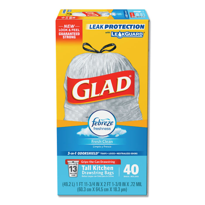 OdorShield Tall Kitchen Drawstring Bags, 13 gal, 0.78 mil, 24" x 27.38", White, 240/Carton