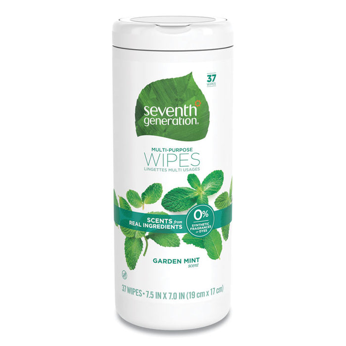 Multi Purpose Wipes, 7" x 7.5", Garden Mint, White, 37 Wipes/Canister, 3 Canisters/Pack, 4 Packs/Carton