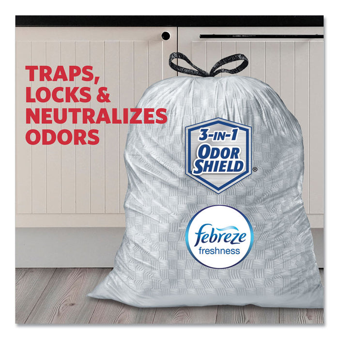 OdorShield Tall Kitchen Drawstring Bags, 13 gal, 0.95 mil, 24" x 27.38", White, 240/Carton