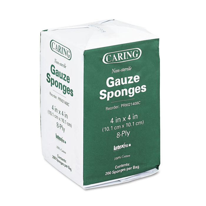 Caring Woven Gauze Sponges, 4 x 4, Non-sterile, 8-Ply, 200/Pack