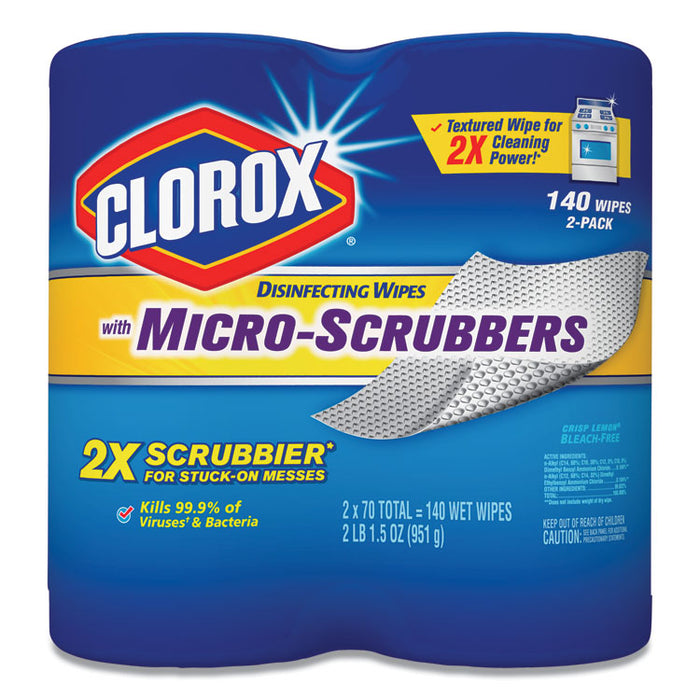 Disinfecting Wipes w/Micro-Scrubbers, 7x8, Crisp Lemon, 70/Canister,2/PK,6 PK/CT