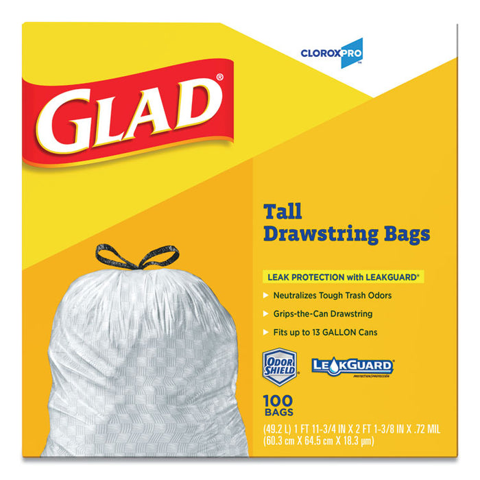 Tall Kitchen Drawstring Trash Bags, 13 gal, 0.72 mil, 24" x 27.38", Gray, 100/Box